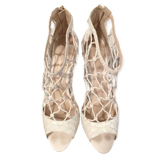 Alexandre Birman White Leather & Snakeskin Caged High Heels, Size 40.5 - Picture 4 of 4